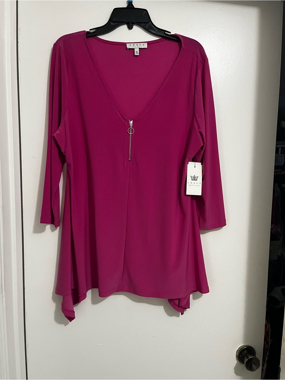 Chaus Fushia V-Neck Zip Detail Women's Top Brand New with tags
